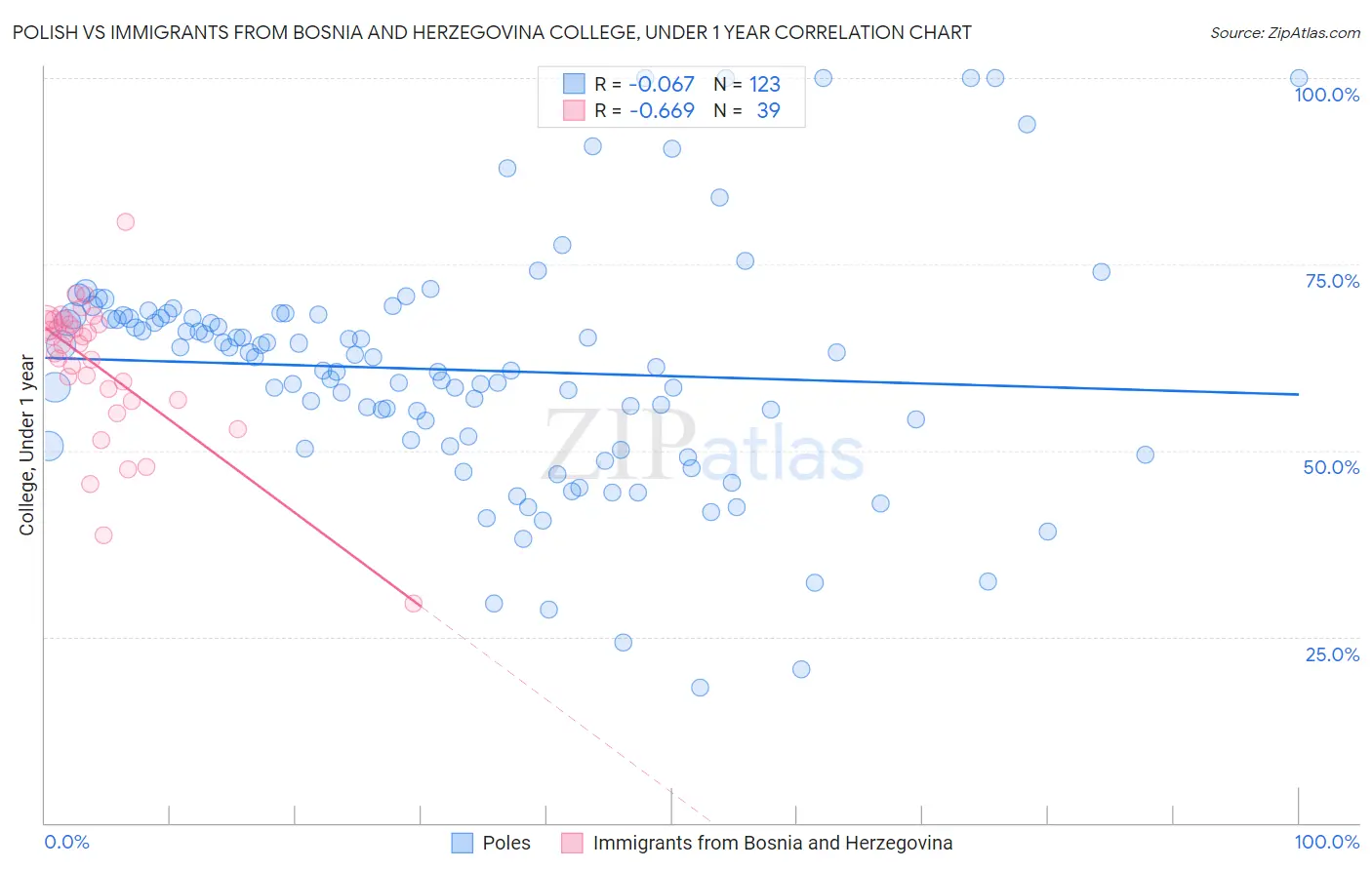 Polish vs Immigrants from Bosnia and Herzegovina College, Under 1 year