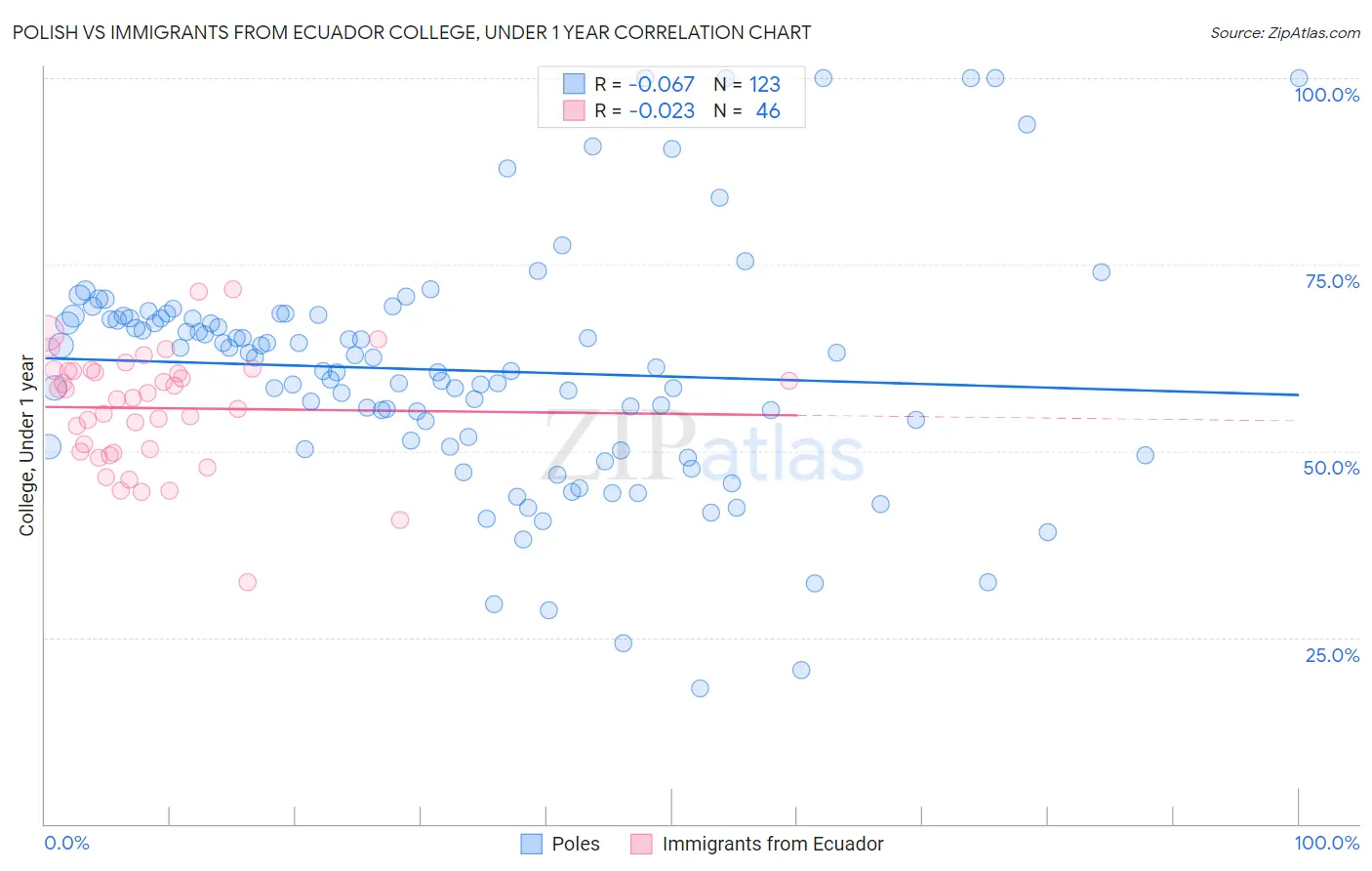 Polish vs Immigrants from Ecuador College, Under 1 year