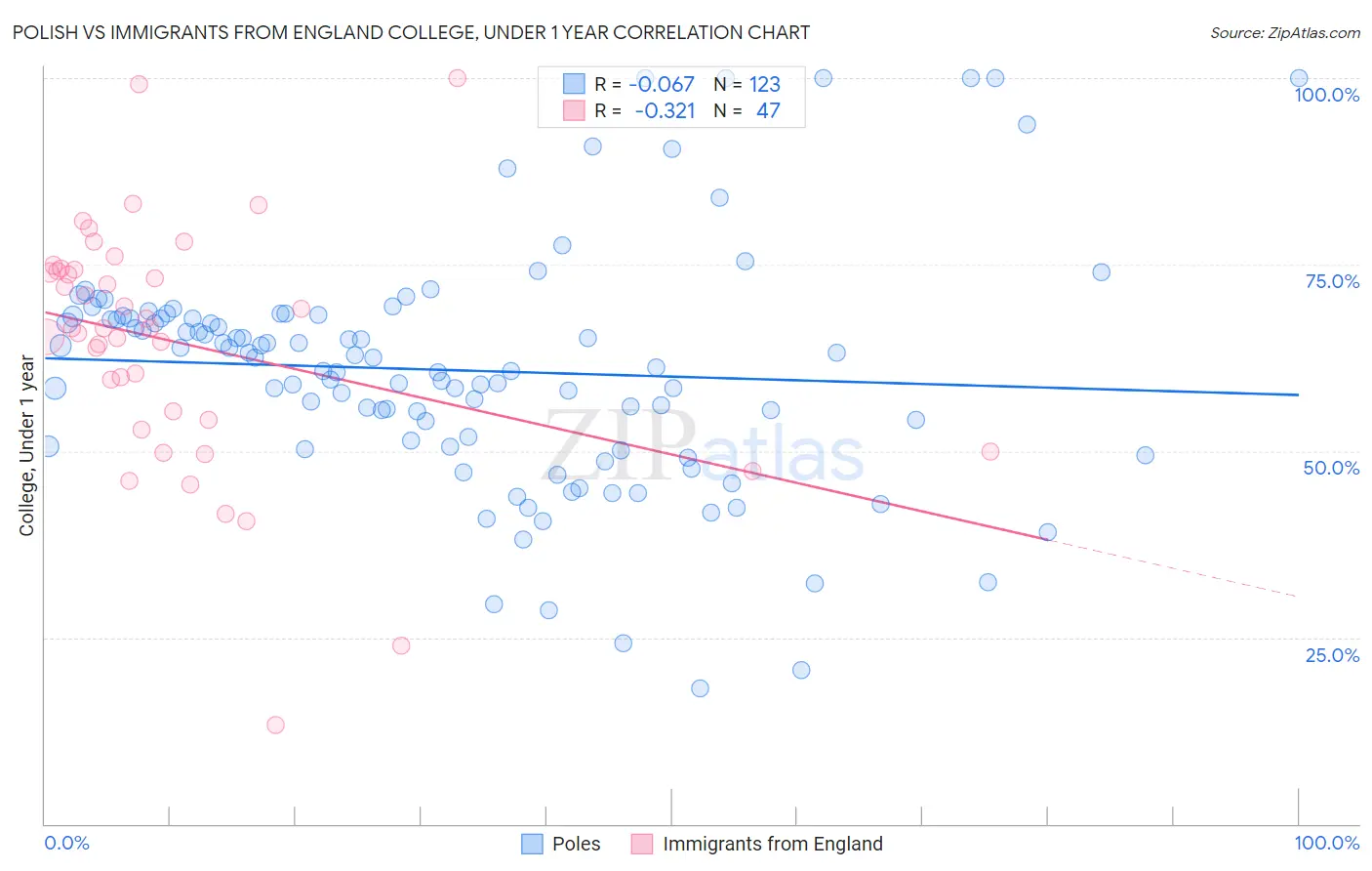 Polish vs Immigrants from England College, Under 1 year