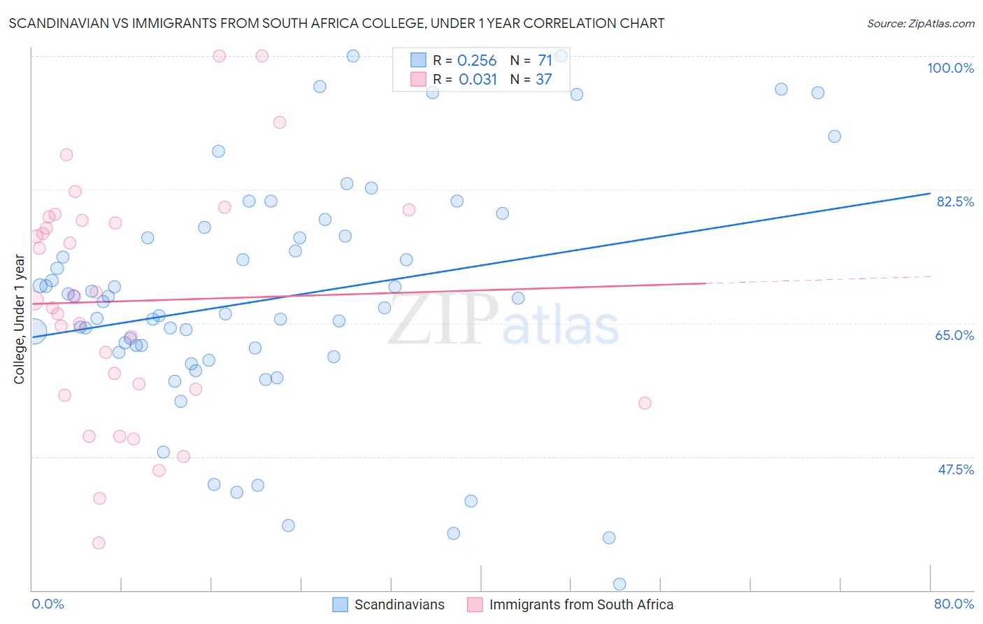 Scandinavian vs Immigrants from South Africa College, Under 1 year