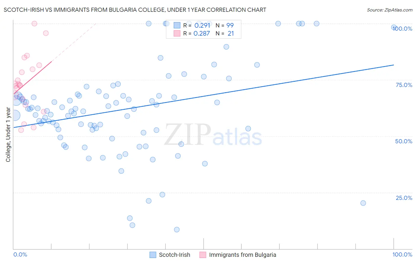 Scotch-Irish vs Immigrants from Bulgaria College, Under 1 year