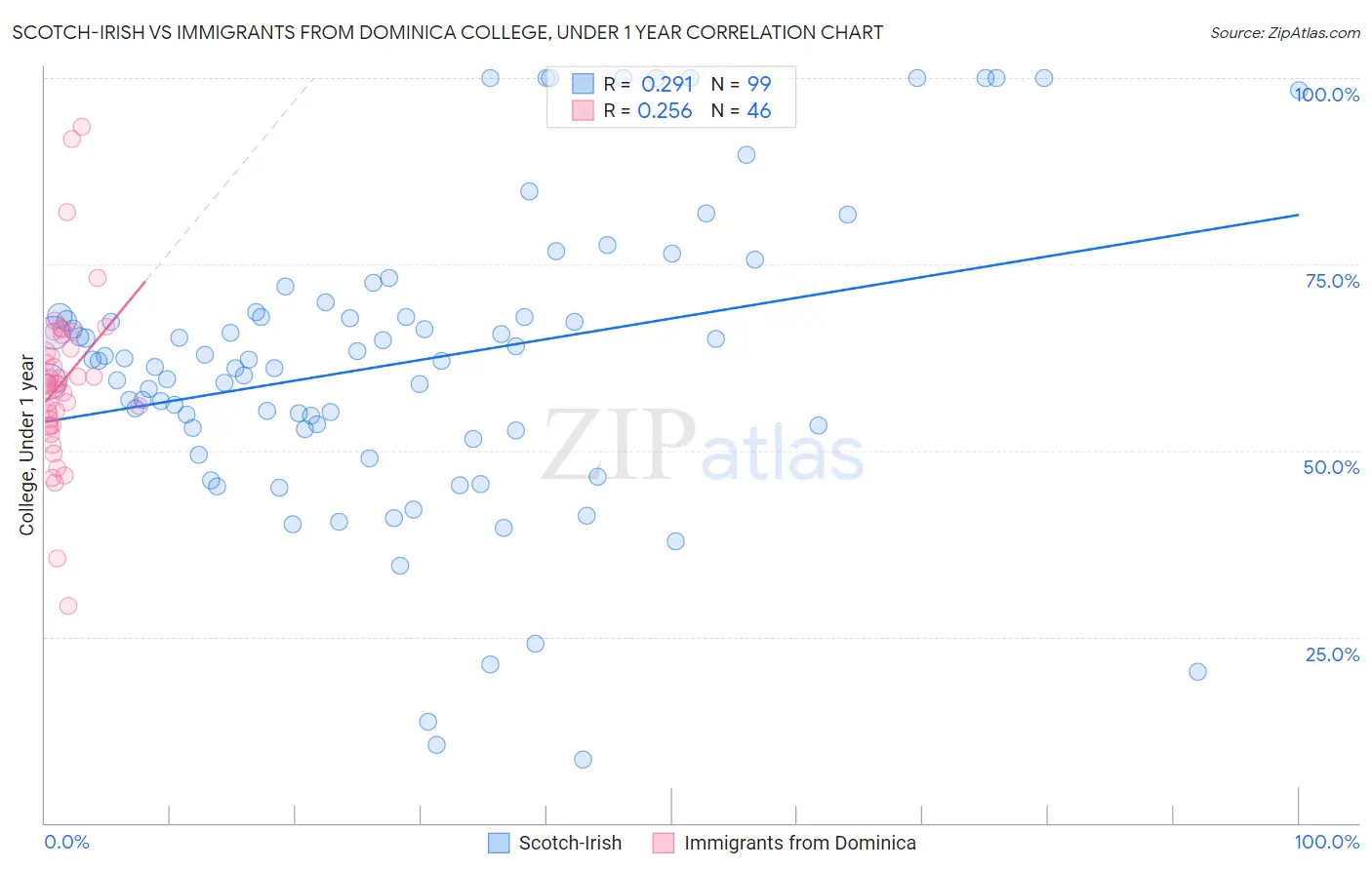 Scotch-Irish vs Immigrants from Dominica College, Under 1 year