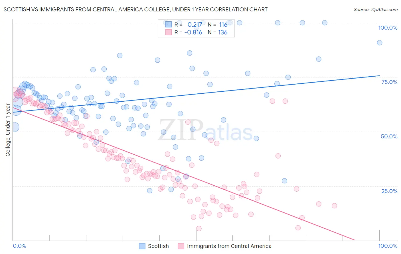 Scottish vs Immigrants from Central America College, Under 1 year