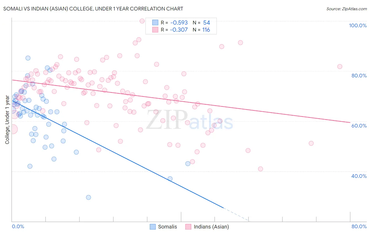 Somali vs Indian (Asian) College, Under 1 year