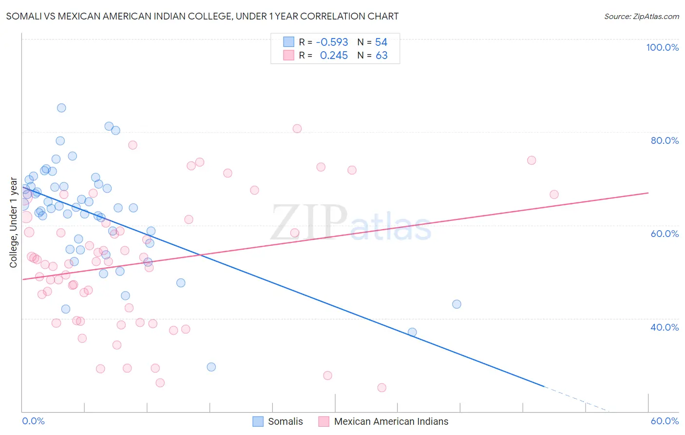 Somali vs Mexican American Indian College, Under 1 year