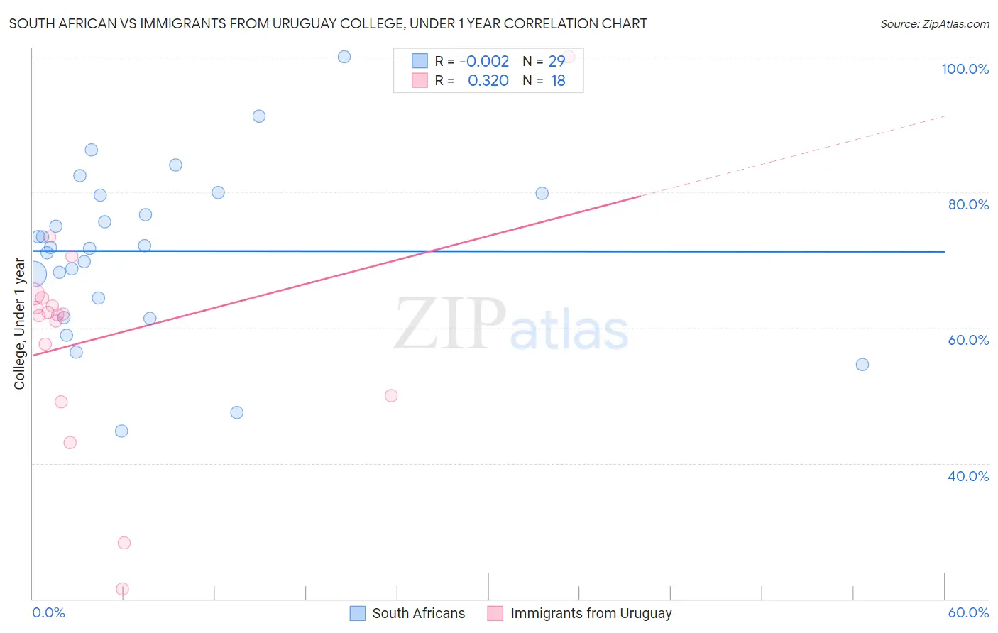 South African vs Immigrants from Uruguay College, Under 1 year