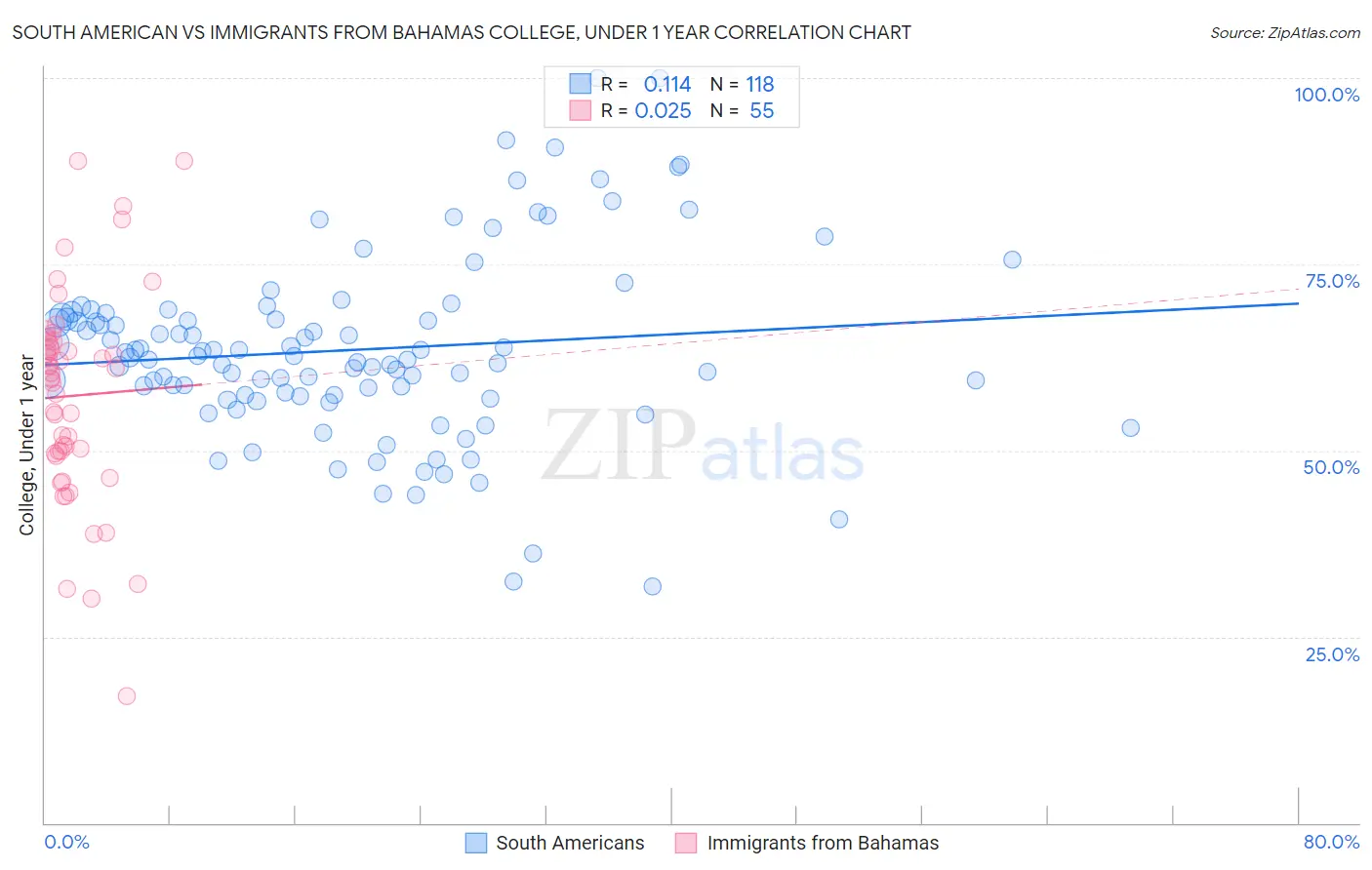 South American vs Immigrants from Bahamas College, Under 1 year