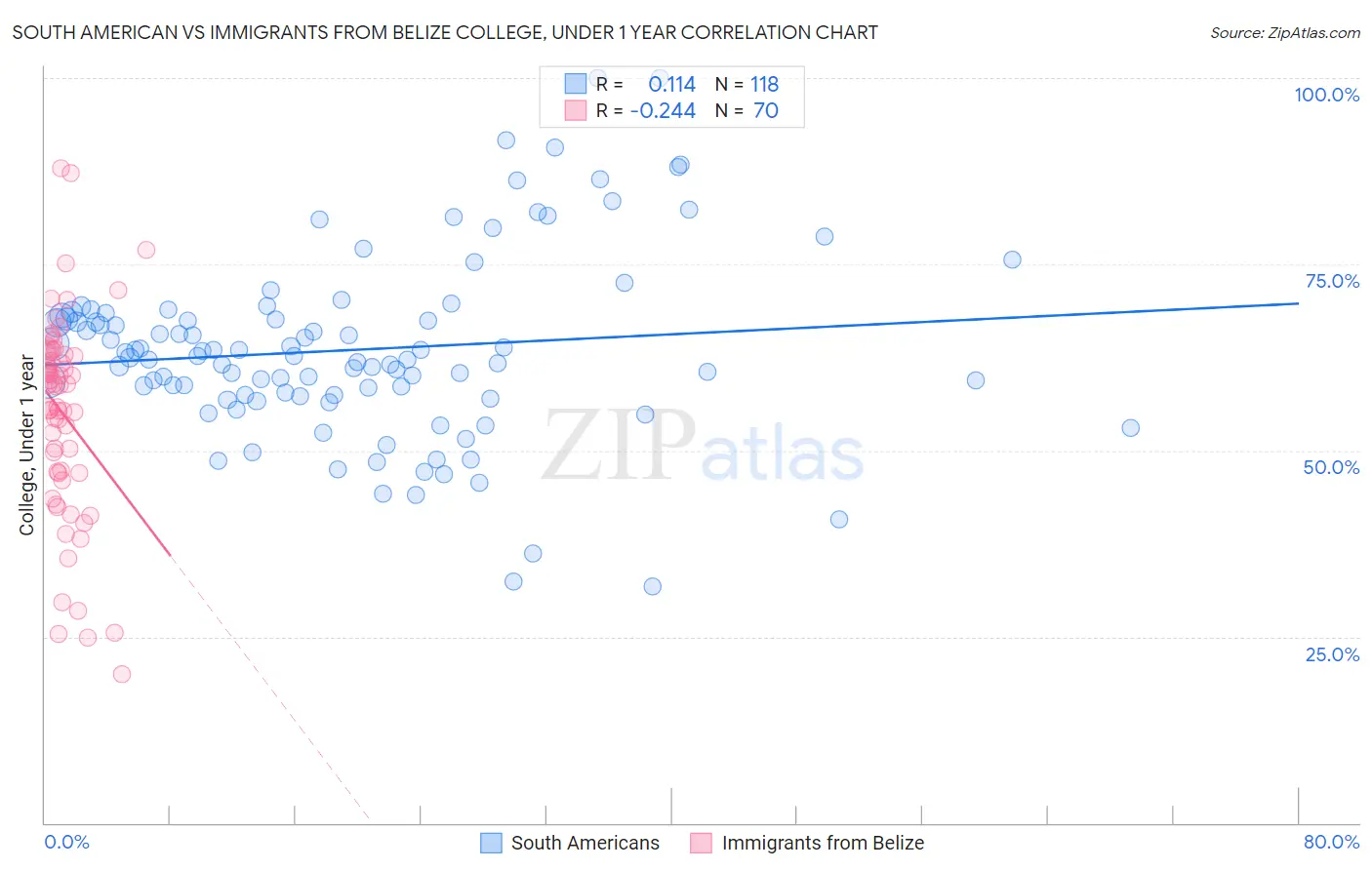 South American vs Immigrants from Belize College, Under 1 year
