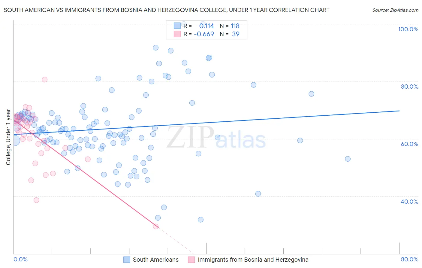 South American vs Immigrants from Bosnia and Herzegovina College, Under 1 year