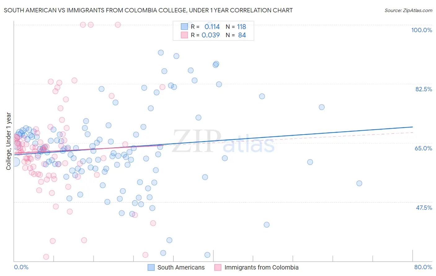 South American vs Immigrants from Colombia College, Under 1 year