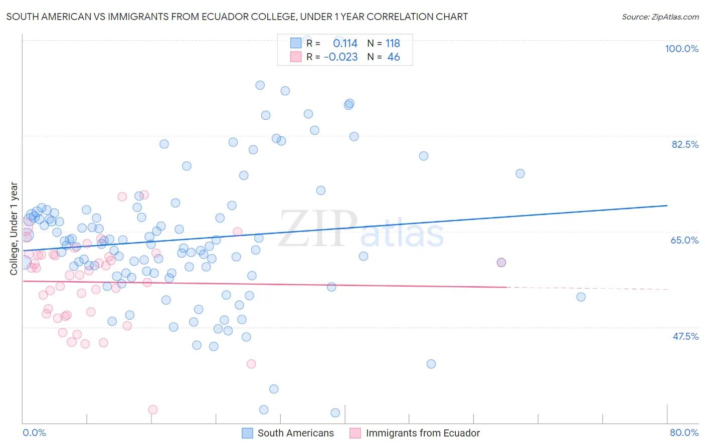 South American vs Immigrants from Ecuador College, Under 1 year