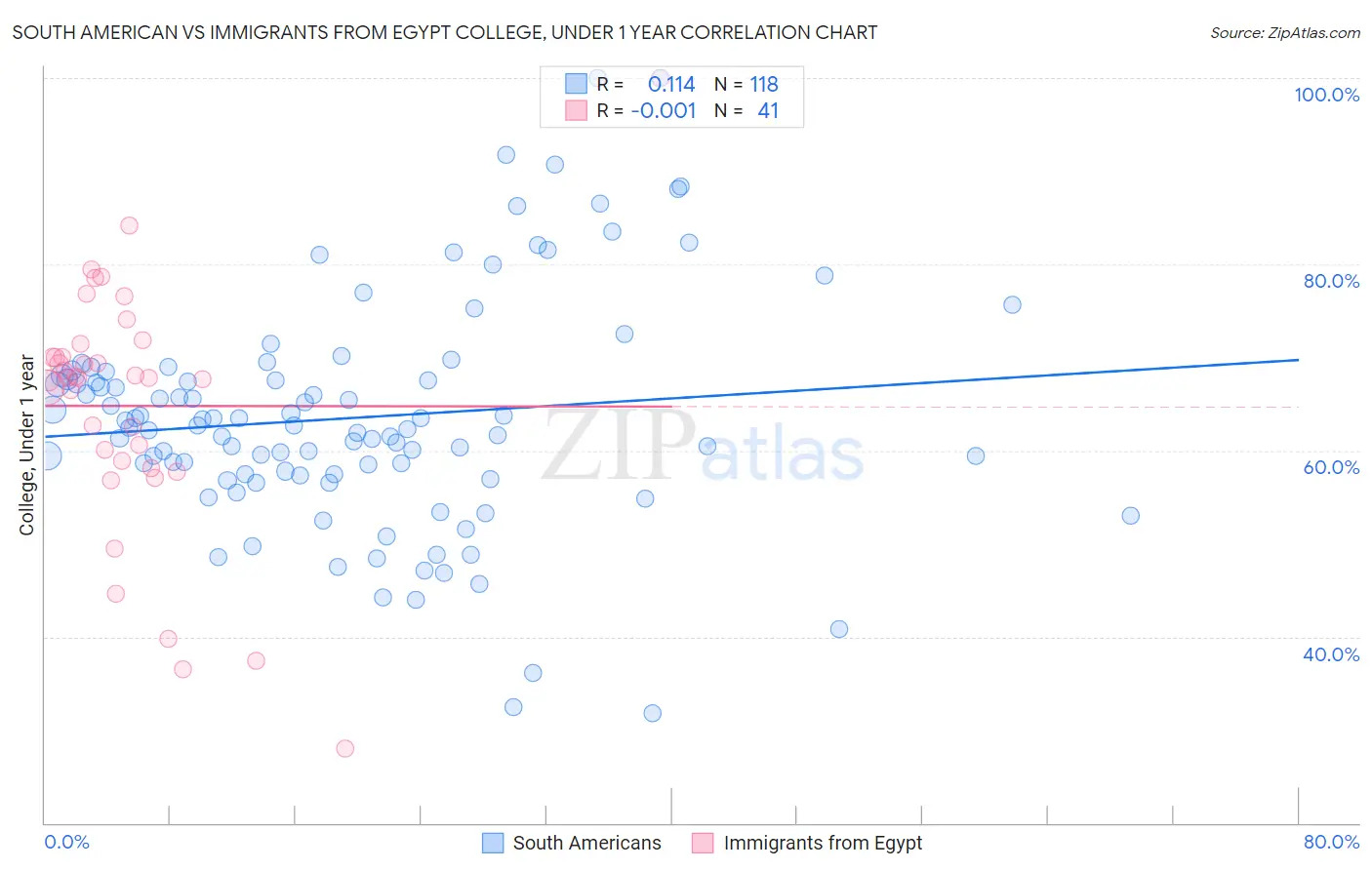 South American vs Immigrants from Egypt College, Under 1 year