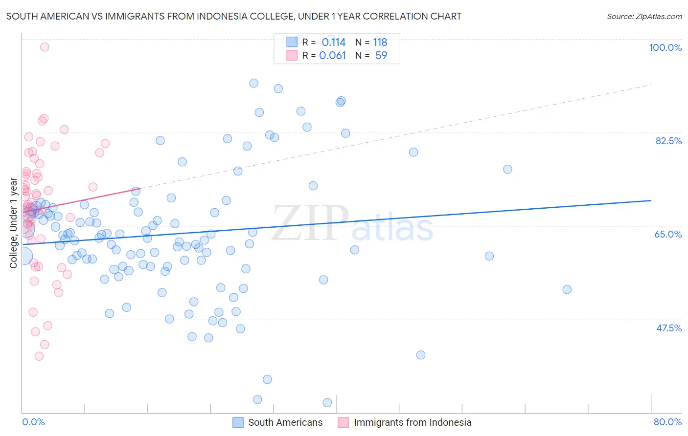 South American vs Immigrants from Indonesia College, Under 1 year