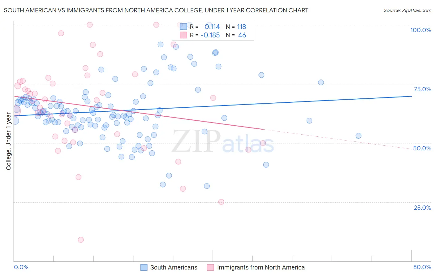 South American vs Immigrants from North America College, Under 1 year