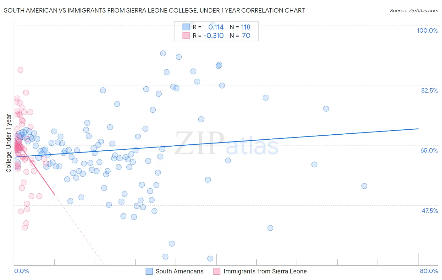 South American vs Immigrants from Sierra Leone College, Under 1 year