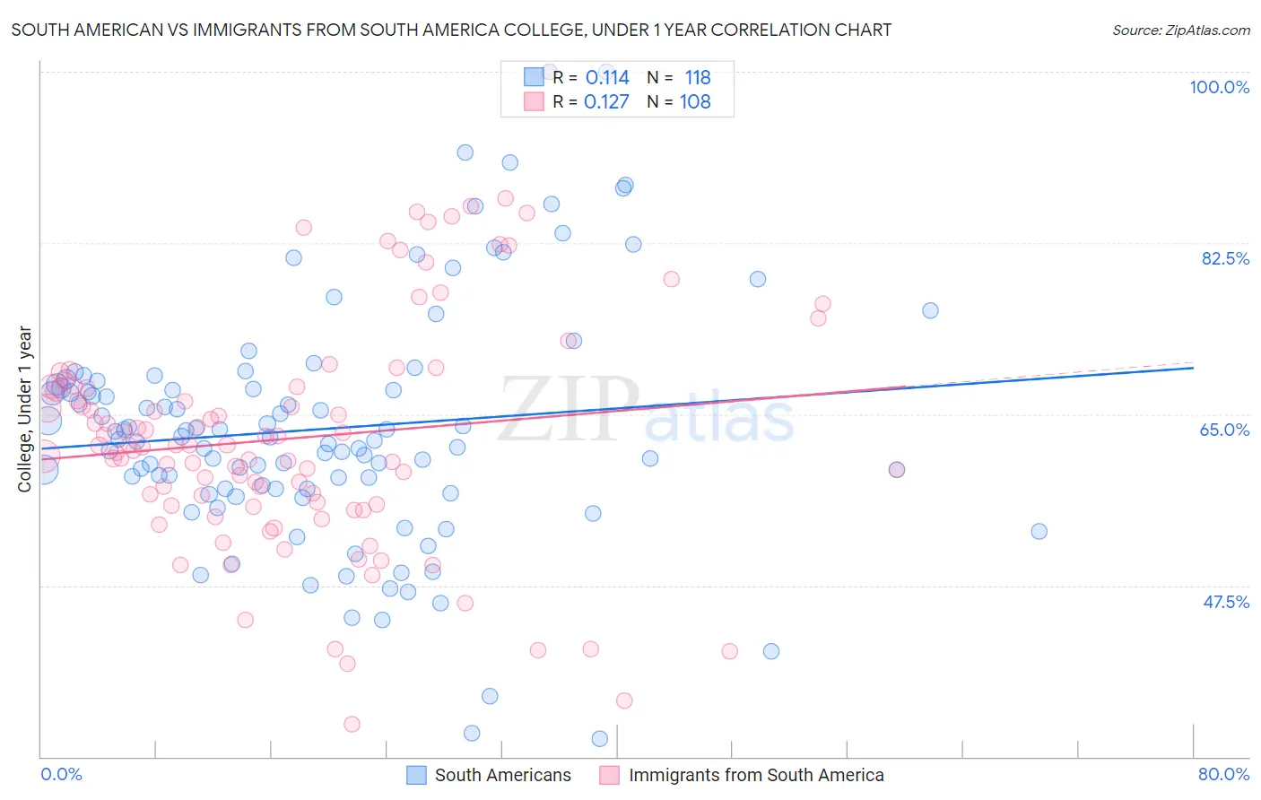 South American vs Immigrants from South America College, Under 1 year