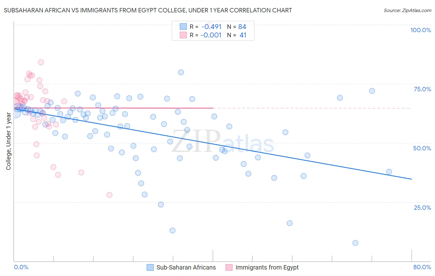 Subsaharan African vs Immigrants from Egypt College, Under 1 year