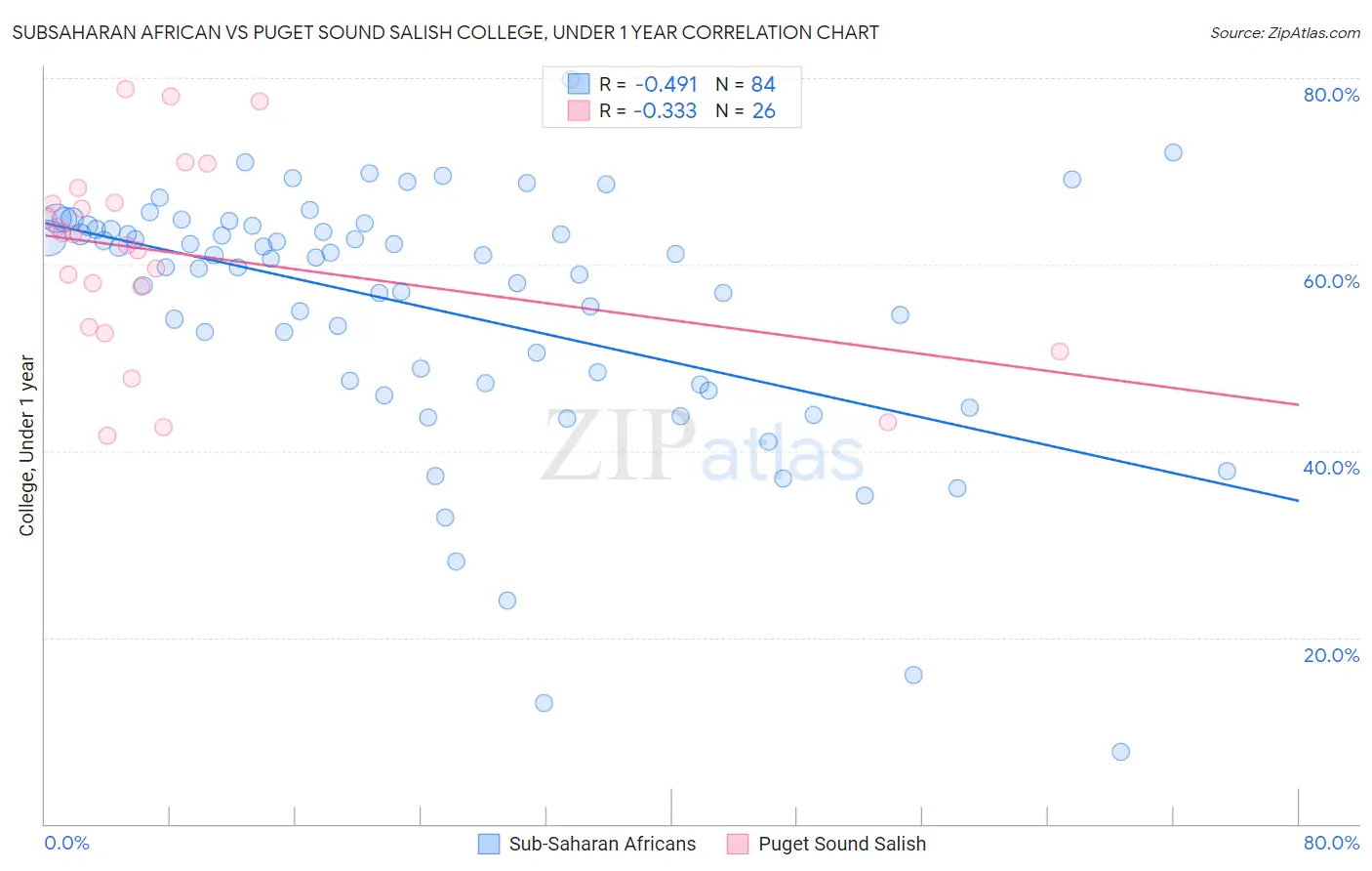 Subsaharan African vs Puget Sound Salish College, Under 1 year