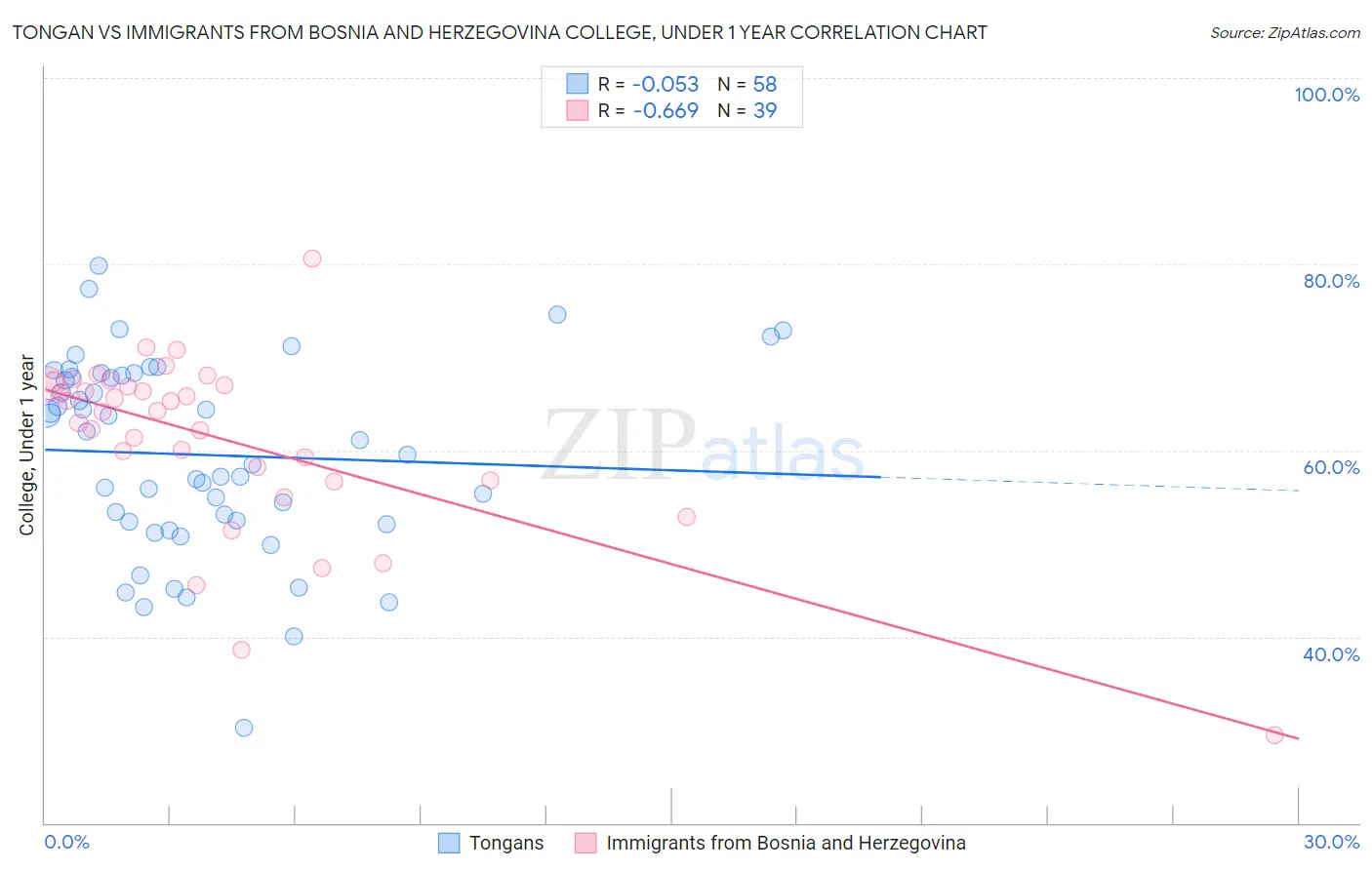 Tongan vs Immigrants from Bosnia and Herzegovina College, Under 1 year