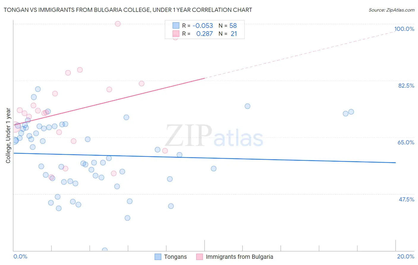 Tongan vs Immigrants from Bulgaria College, Under 1 year