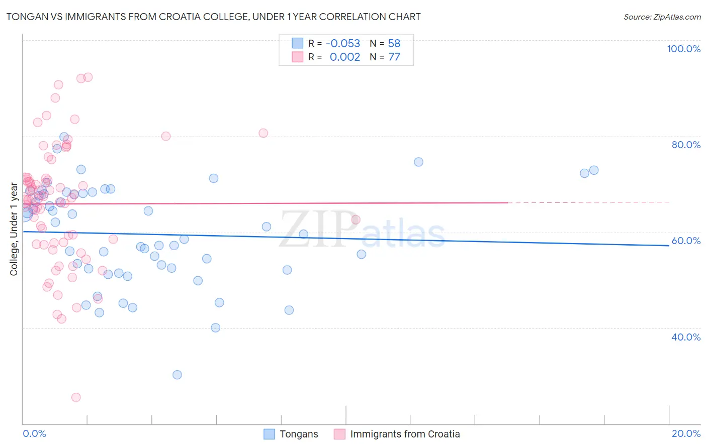 Tongan vs Immigrants from Croatia College, Under 1 year