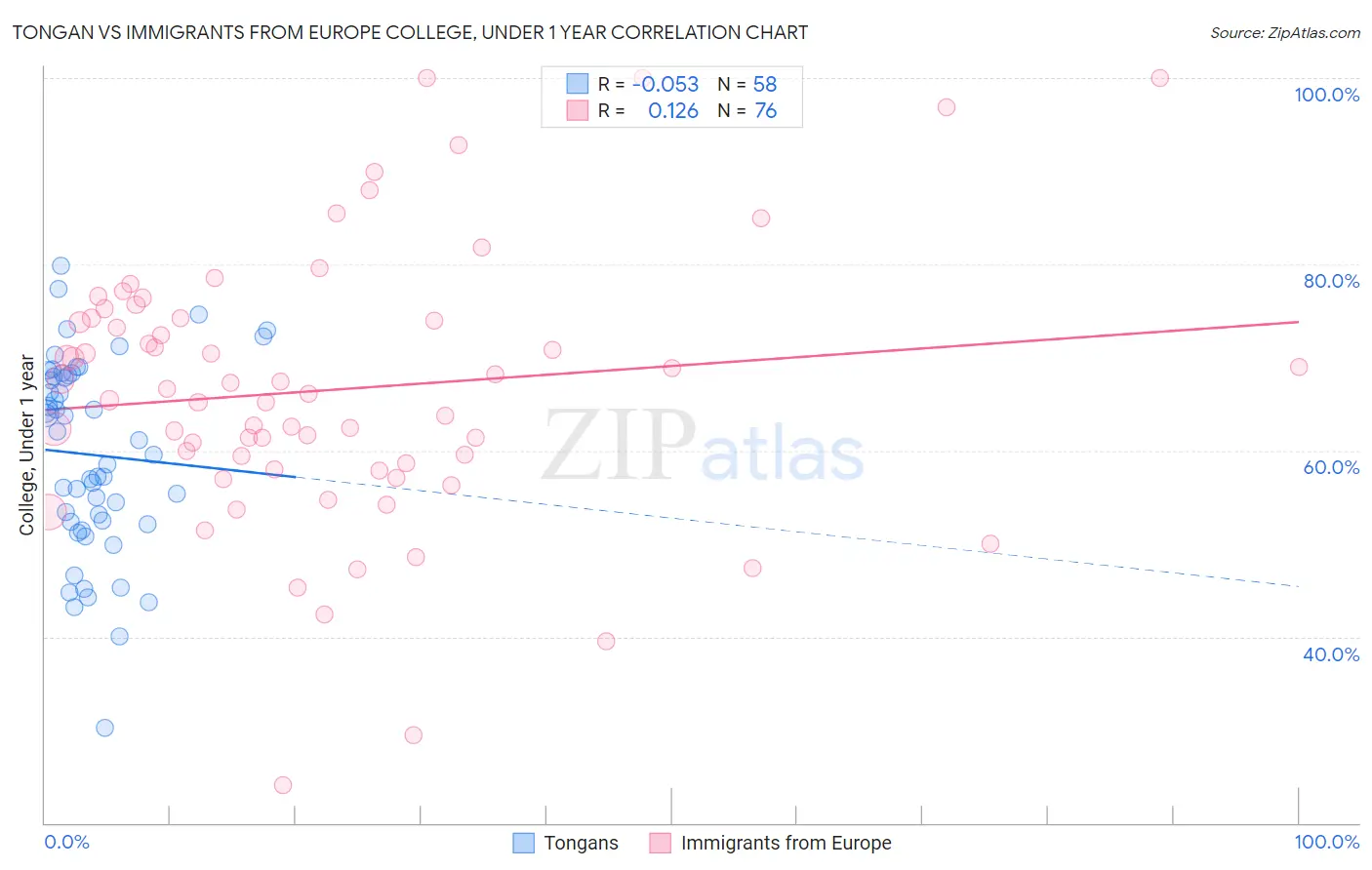 Tongan vs Immigrants from Europe College, Under 1 year