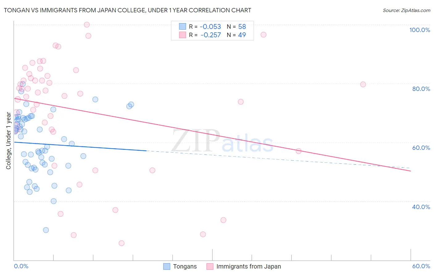 Tongan vs Immigrants from Japan College, Under 1 year