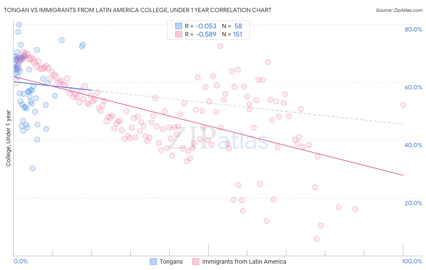 Tongan vs Immigrants from Latin America College, Under 1 year
