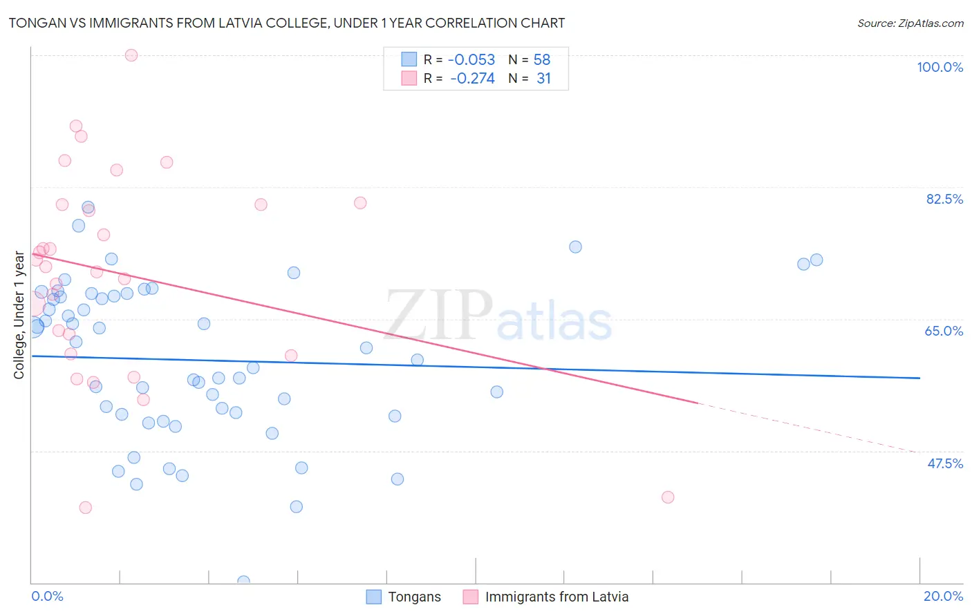 Tongan vs Immigrants from Latvia College, Under 1 year