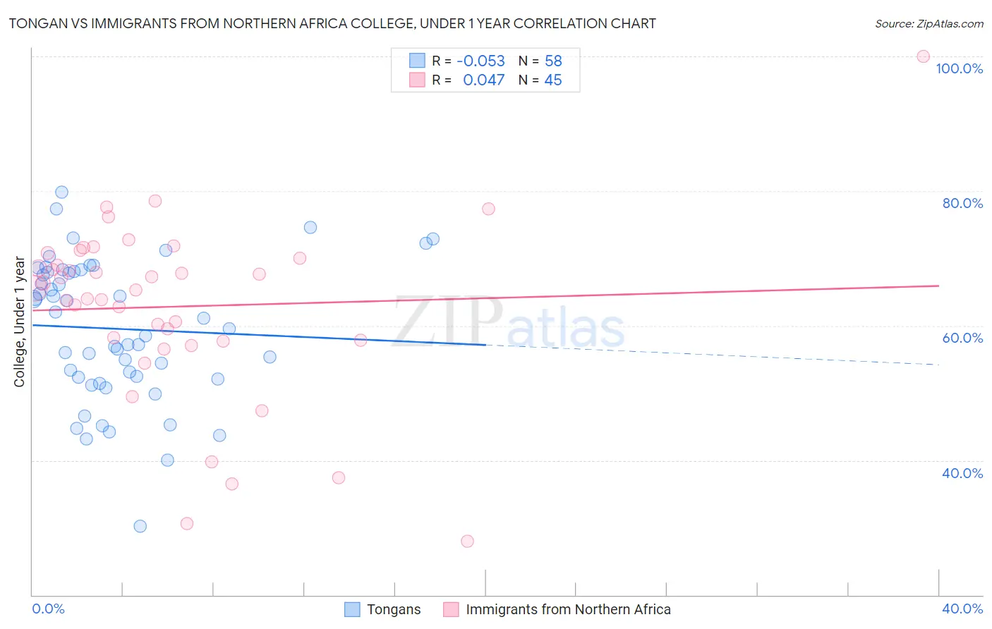 Tongan vs Immigrants from Northern Africa College, Under 1 year