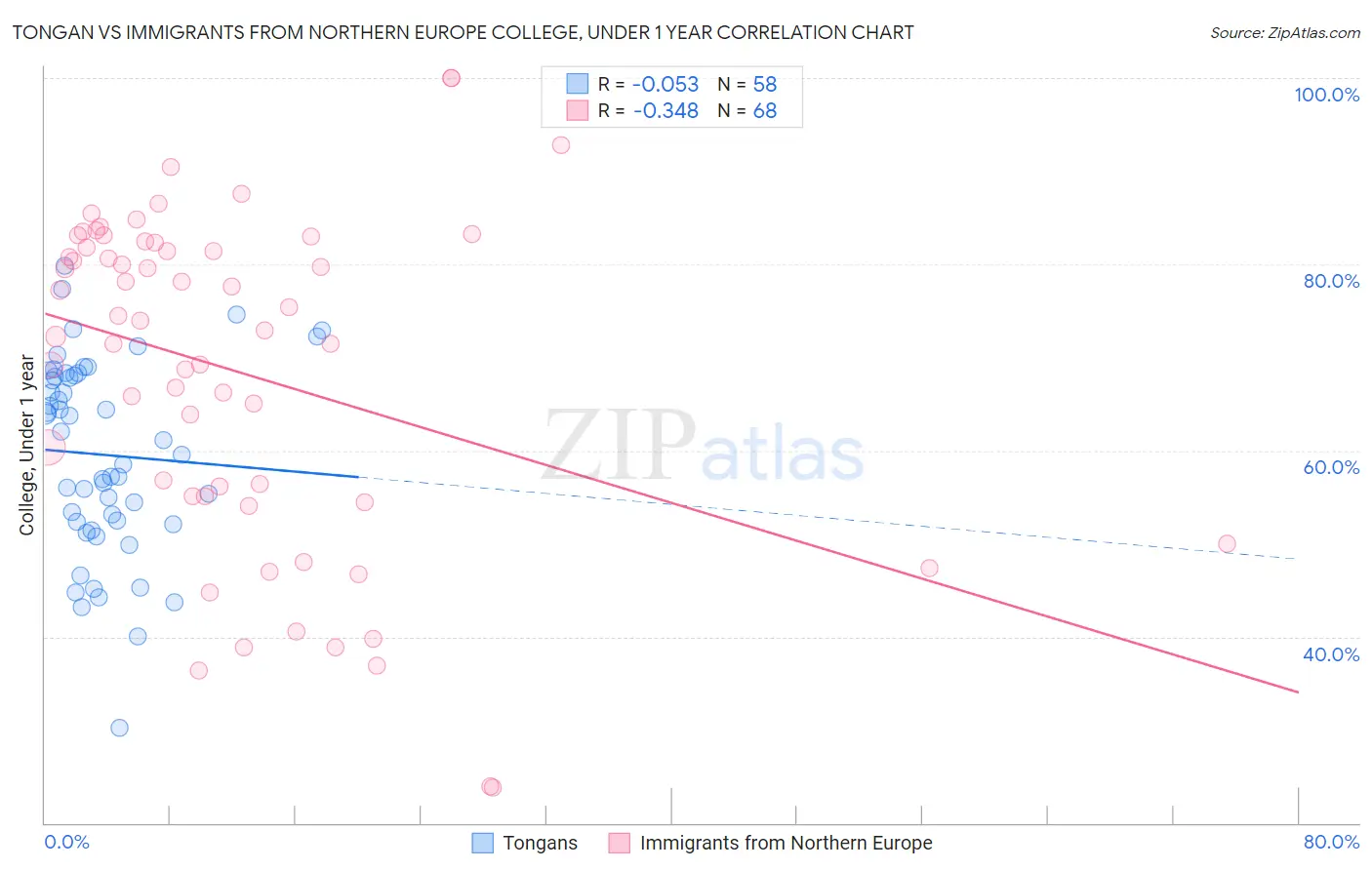 Tongan vs Immigrants from Northern Europe College, Under 1 year