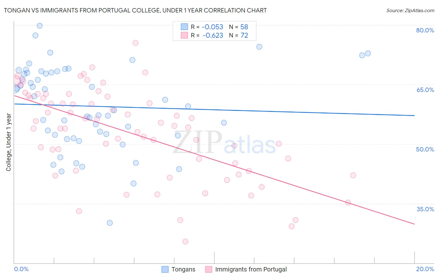 Tongan vs Immigrants from Portugal College, Under 1 year
