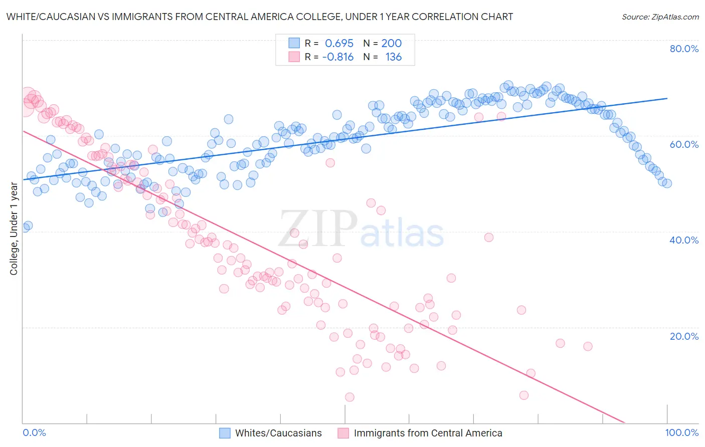 White/Caucasian vs Immigrants from Central America College, Under 1 year