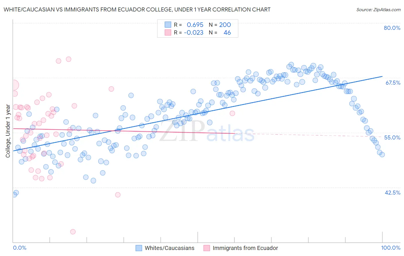 White/Caucasian vs Immigrants from Ecuador College, Under 1 year