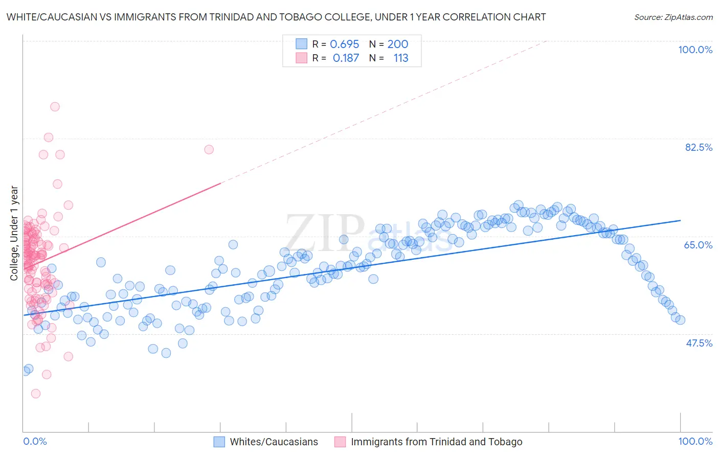 White/Caucasian vs Immigrants from Trinidad and Tobago College, Under 1 year