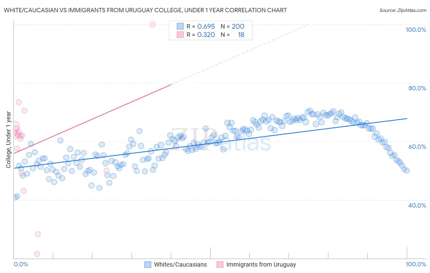White/Caucasian vs Immigrants from Uruguay College, Under 1 year
