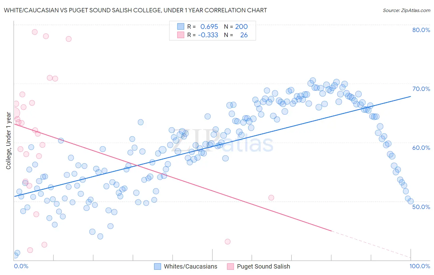 White/Caucasian vs Puget Sound Salish College, Under 1 year