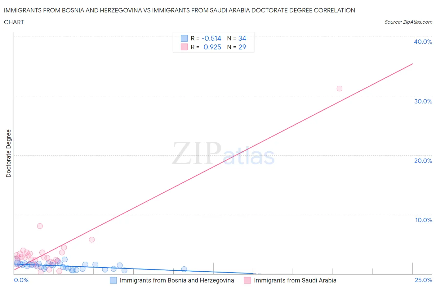 Immigrants from Bosnia and Herzegovina vs Immigrants from Saudi Arabia Doctorate Degree