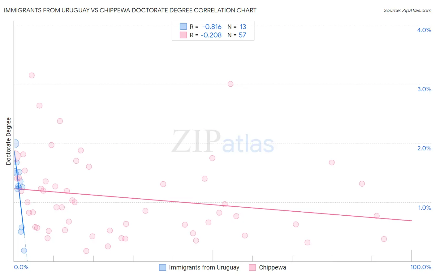 Immigrants from Uruguay vs Chippewa Doctorate Degree