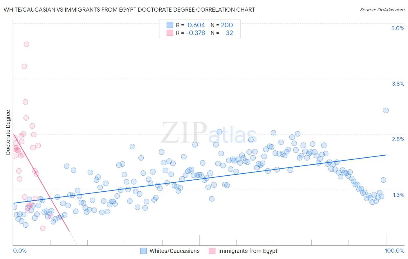 White/Caucasian vs Immigrants from Egypt Doctorate Degree