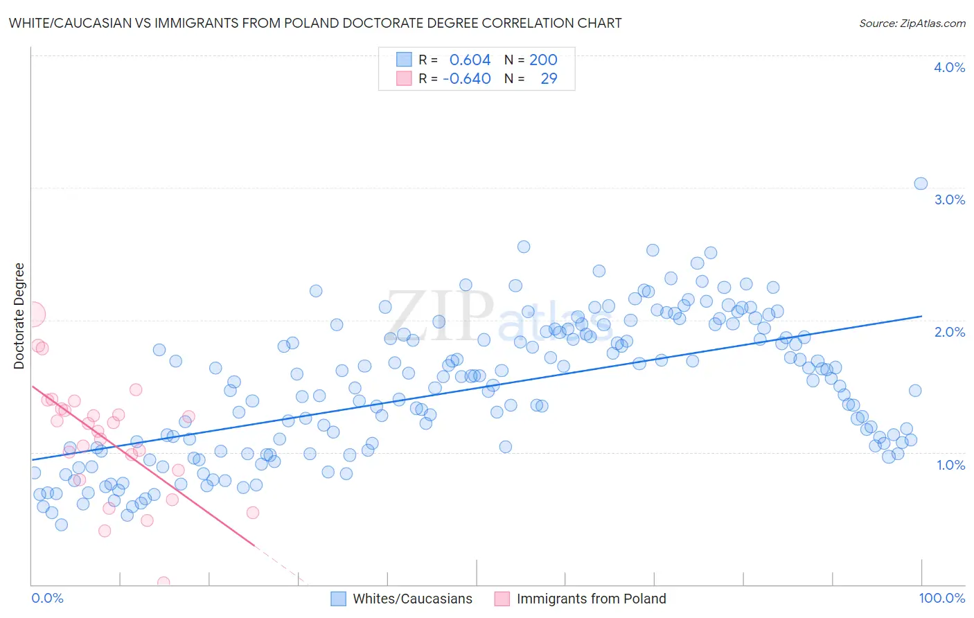 White/Caucasian vs Immigrants from Poland Doctorate Degree