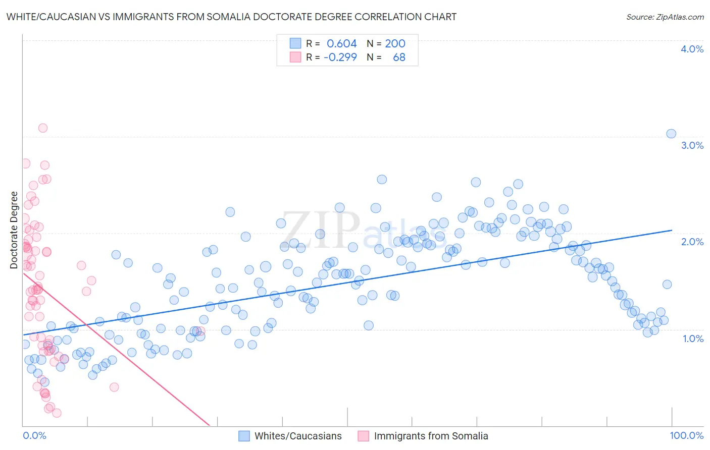 White/Caucasian vs Immigrants from Somalia Doctorate Degree