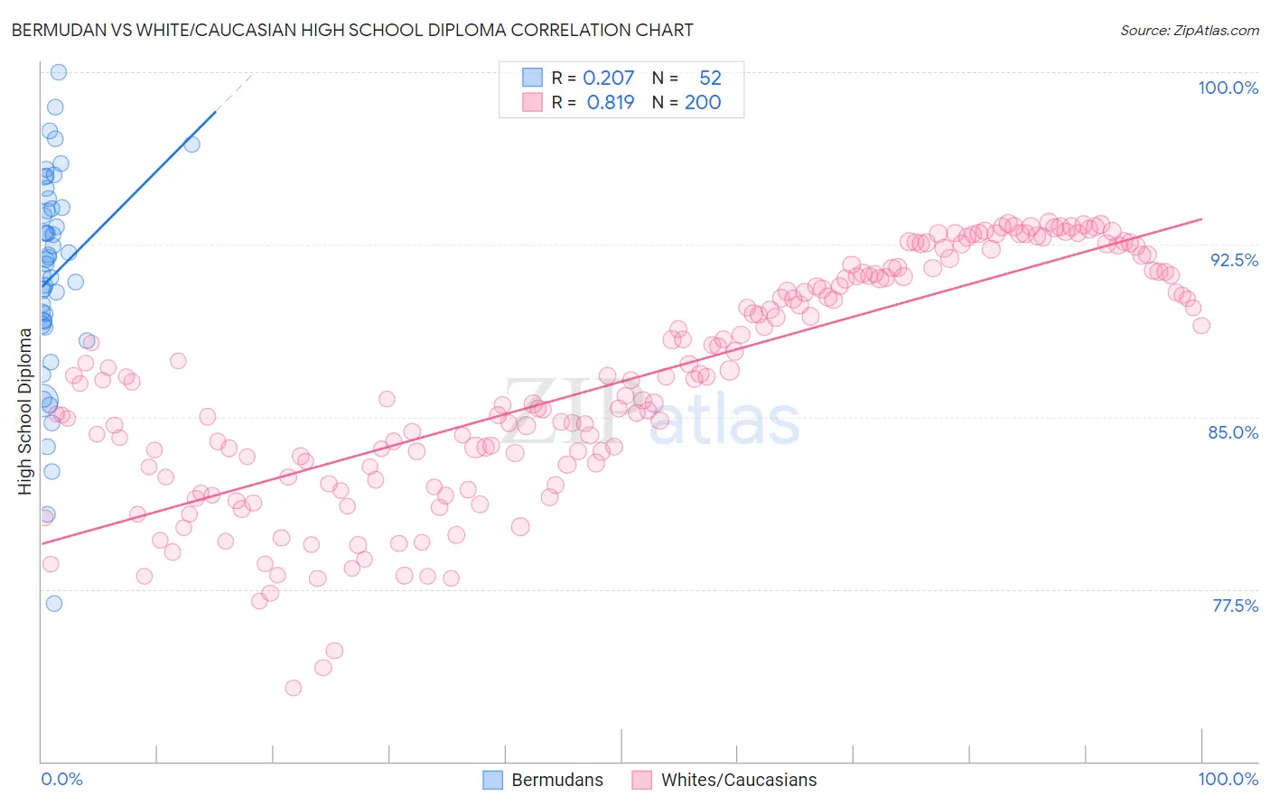 Bermudan vs White/Caucasian High School Diploma
