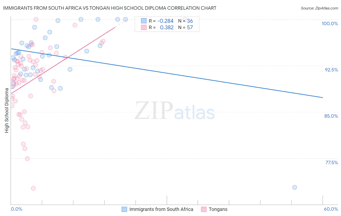 Immigrants from South Africa vs Tongan High School Diploma