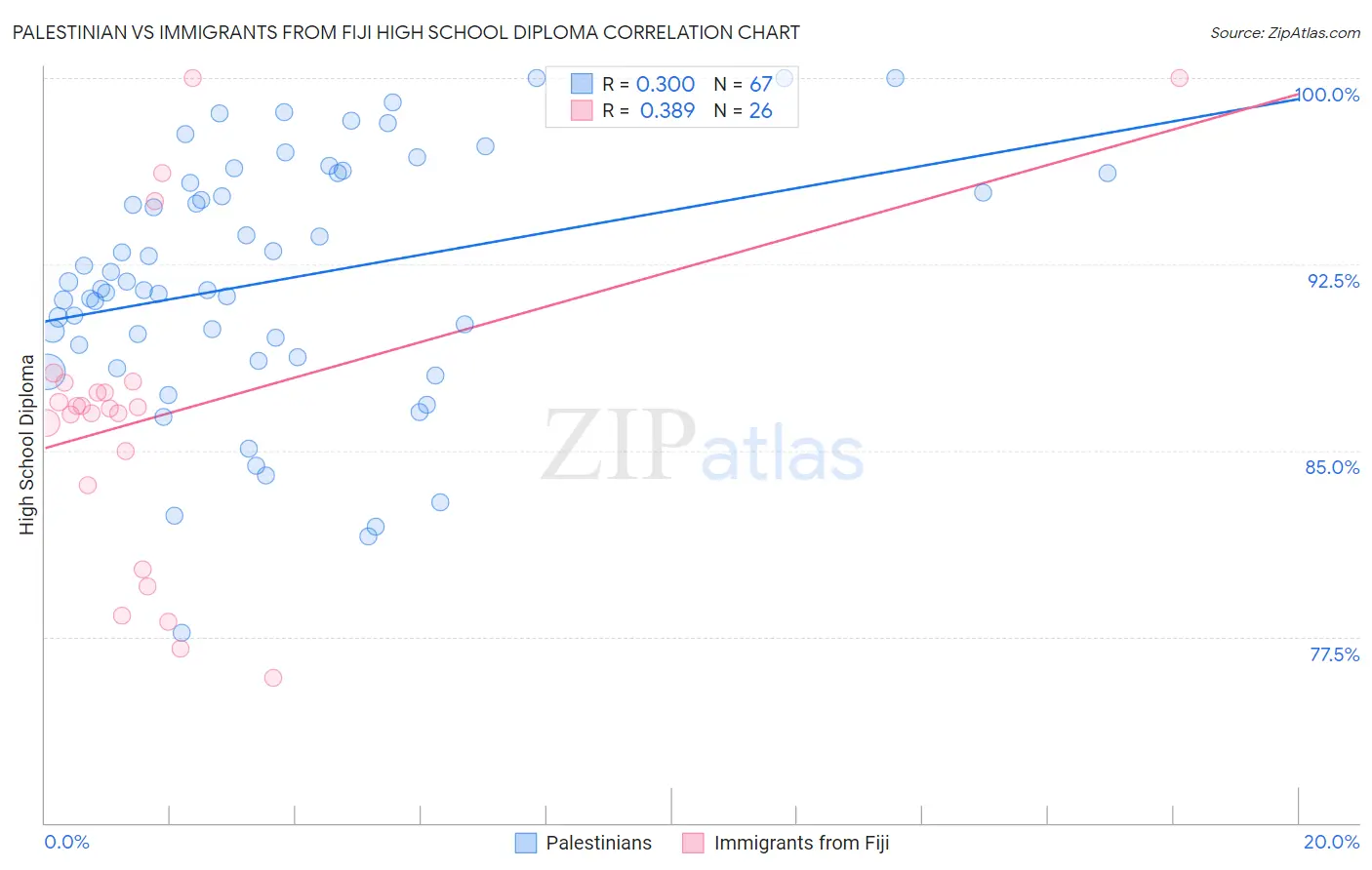 Palestinian vs Immigrants from Fiji High School Diploma