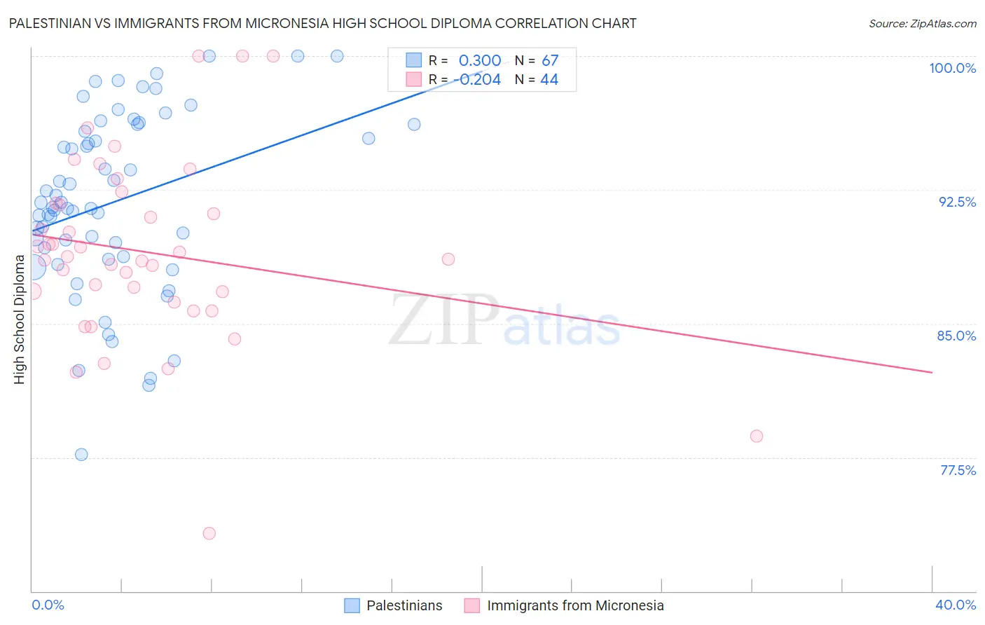 Palestinian vs Immigrants from Micronesia High School Diploma