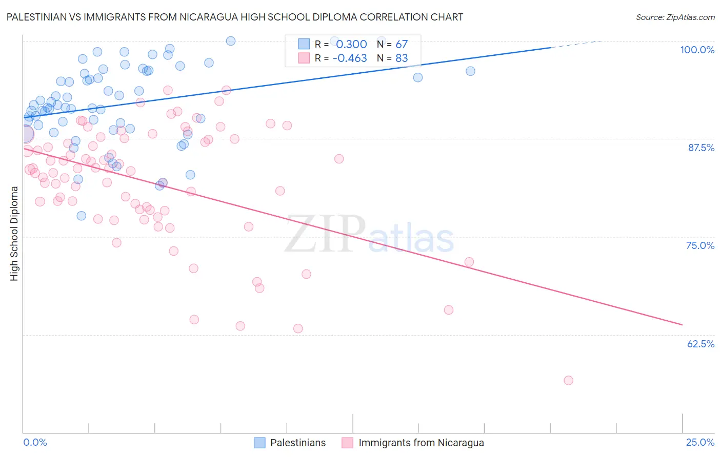 Palestinian vs Immigrants from Nicaragua High School Diploma
