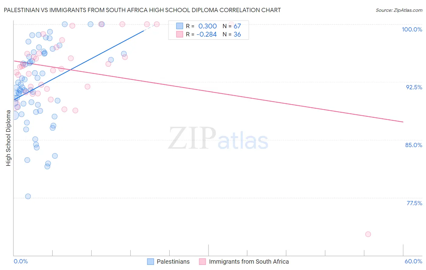 Palestinian vs Immigrants from South Africa High School Diploma