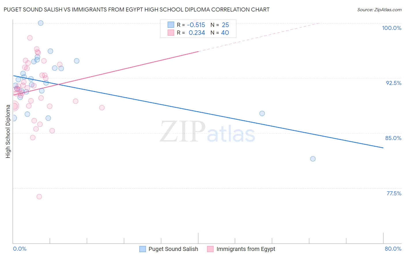 Puget Sound Salish vs Immigrants from Egypt High School Diploma