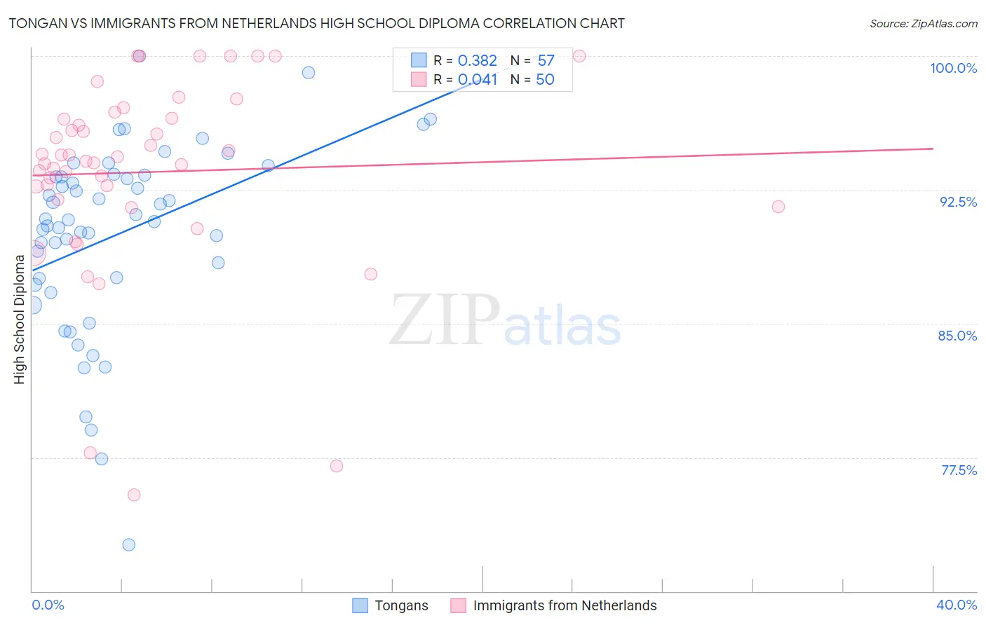 Tongan vs Immigrants from Netherlands High School Diploma
